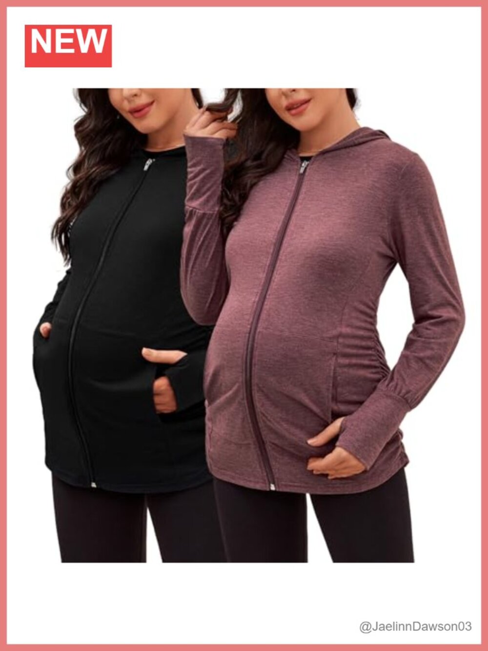 Maternity Zip Up Hoodie Sweatshirt with Pockets Postpartum Pregnancy